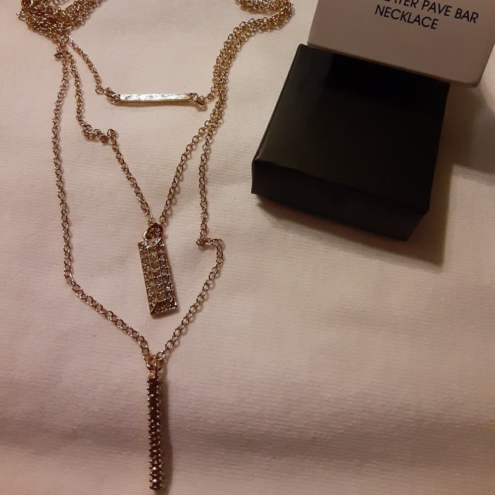 Triple Layer Pave Bar Necklace